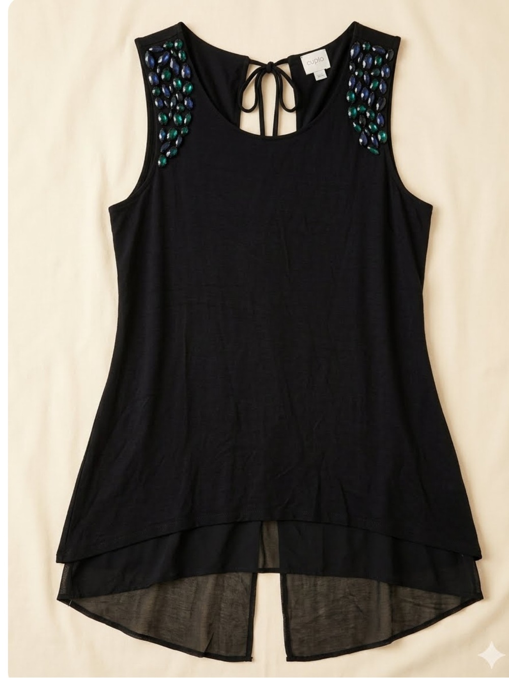 Cupio Black Beaded Shoulder Layered Chiffon Top